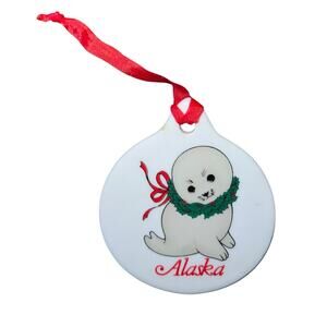 Merry Christmas from Alaska Baby Seal‎ Ceramic Teardrop Christmas Ornament